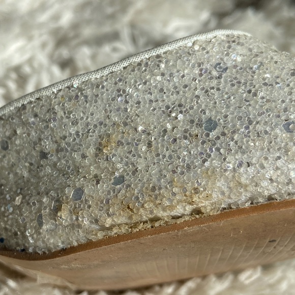 White Rock Glitter Block Heel w/ Back Satin Bow Wedding Shoe Size 6.5 - Picture 3 of 16